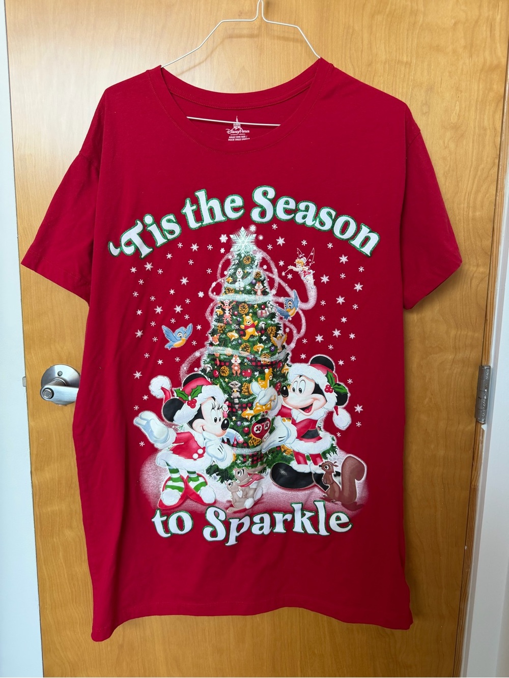 Womens One Size Disney Red Holiday 'Tis the Season to Sparkle Long Tee